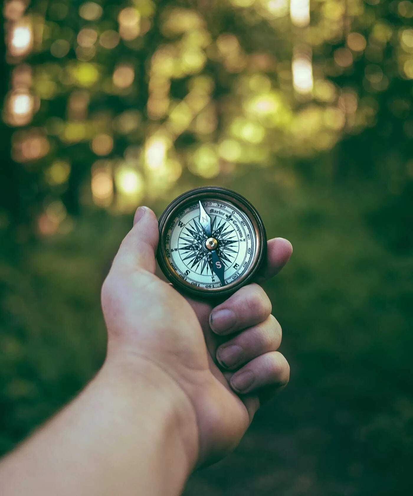 Person holding a compass